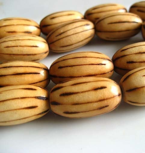 large oval burned wood beads  - 16 x 28 mm   full  strand - 15 pcs - ph68