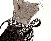 Blue the Cat Original Pen and Ink Drawing