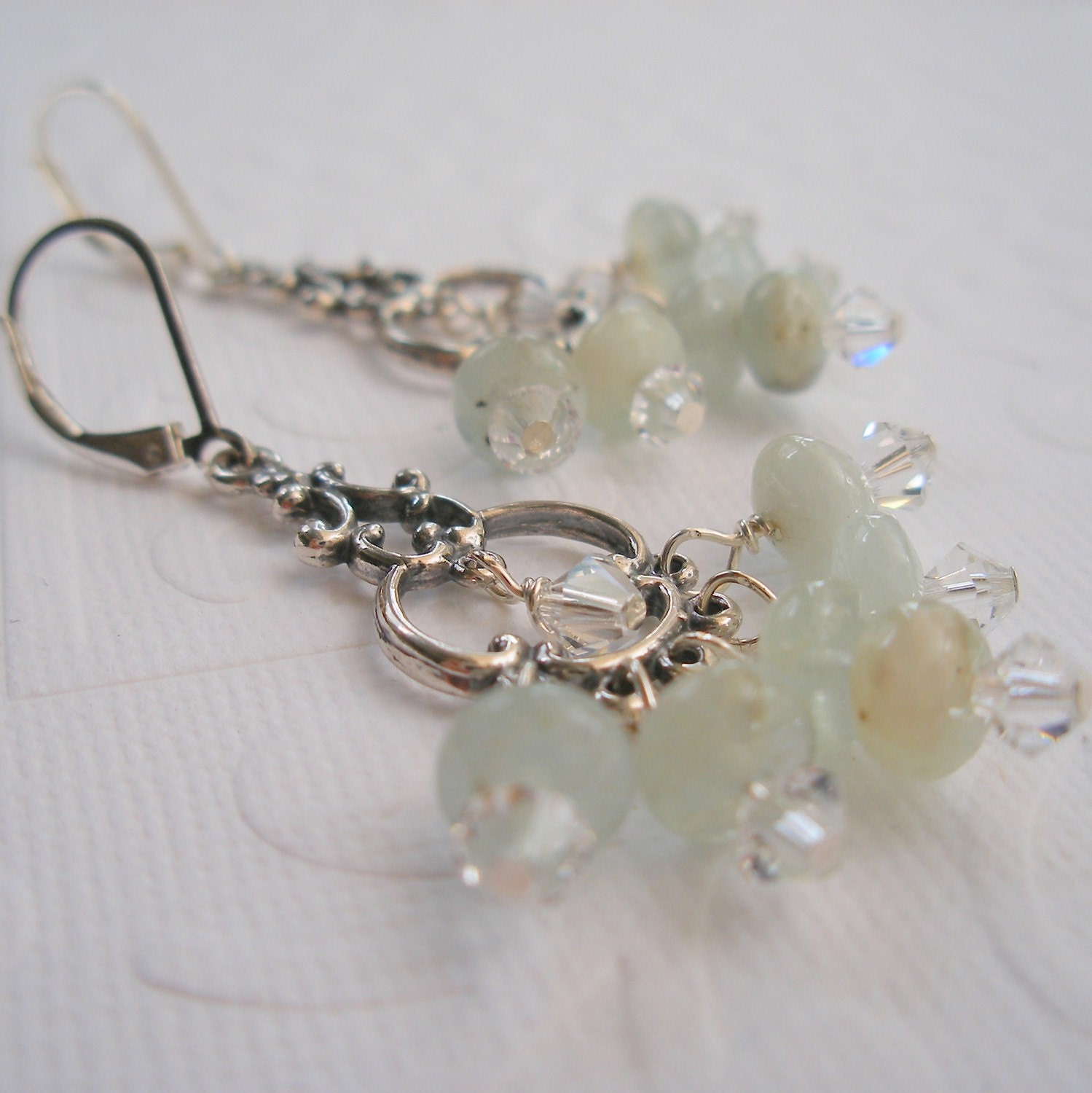 Aquamarine and Crystal Chandelier Earrings