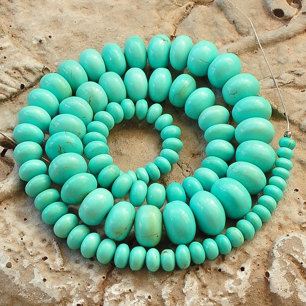4-10.6MM Sleeping Beauty Turquoise Smooth Rondelle 15.5 inch strand