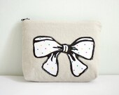 BOW make up bag case - polka dot on linen