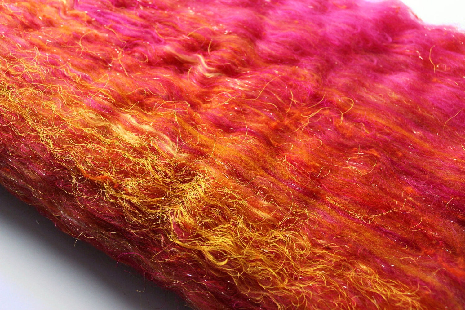 Textured Art Batt Spinning Fiber "Hot Flower 2" 7.4 oz