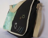 MESSENGER BAG BLACK Art Book Student School "Alien Monster Boy Contemplates the Surf"