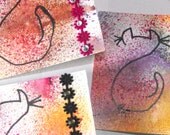 Blank notecards cat art handmade set of four
