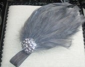 Baby Headbands..Newborn Headbands..Baby Girls Headbands..Feather headbands..Gray Feather..Grey..Silver headband..newborn photo prop