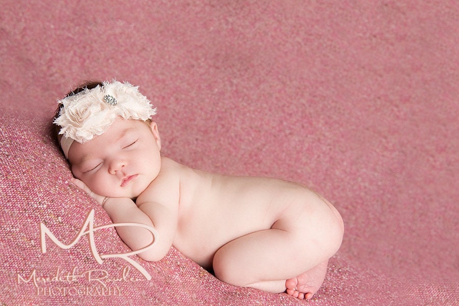 Baby Headbands..Baby Girls Headbands..Infant..Ivory Headbands..Shabby Chic..Flower Headbands..Vintage Headbands..Toddler..Baptism Headbands
