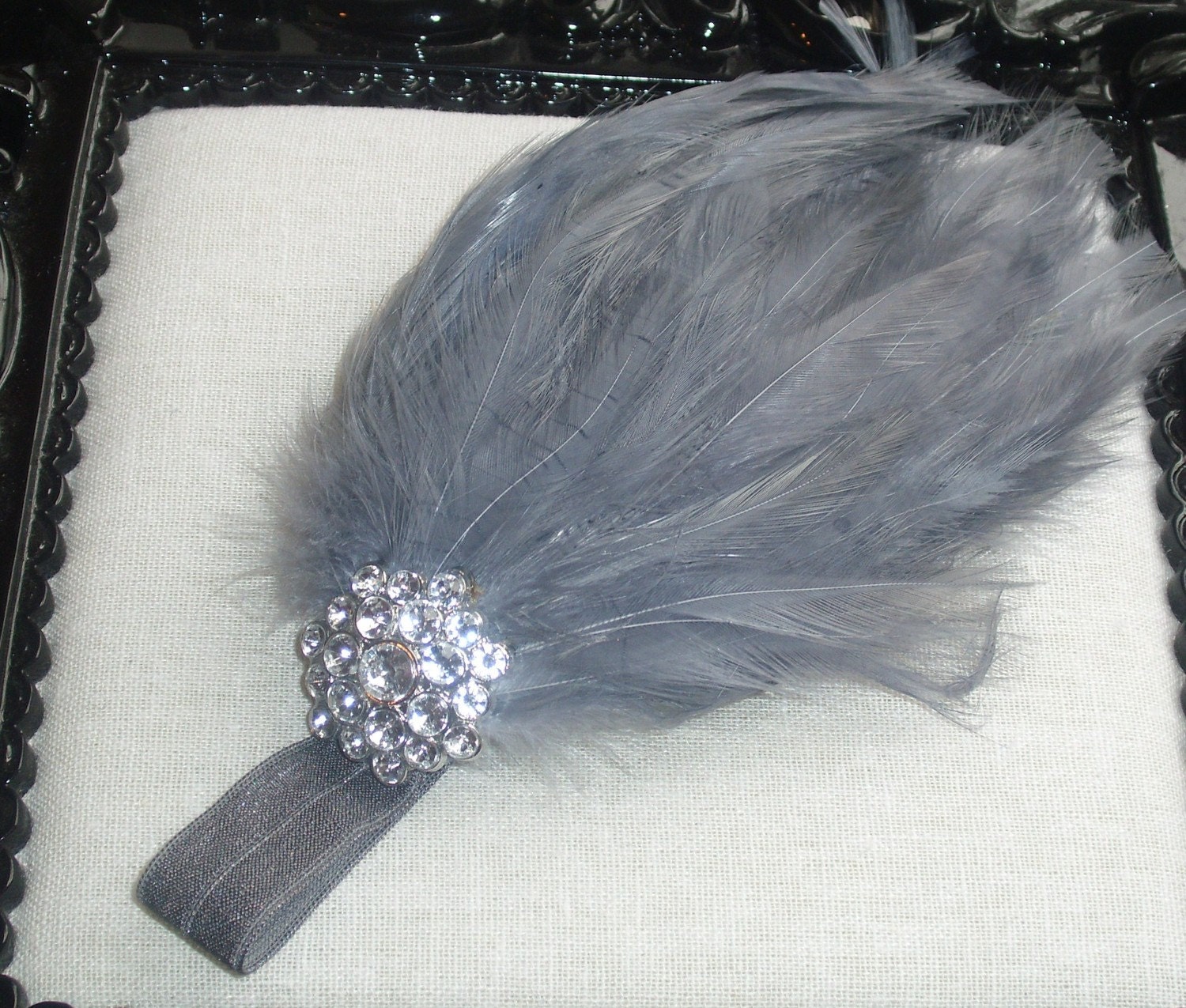Baby headbands-newborn headbands-girls feather headbands-baby girl-gray headband -fascinator
