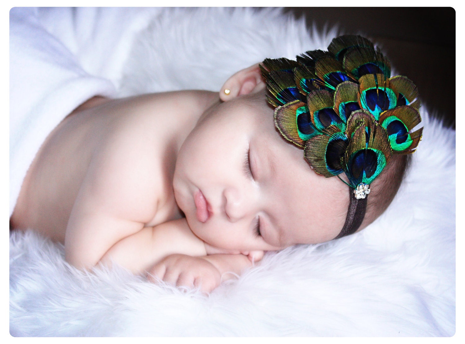 Newborn Headbands..Baby Girls Headbands..Peacock Headband..Feather Fascinator..Infant..Newborn Photo Props