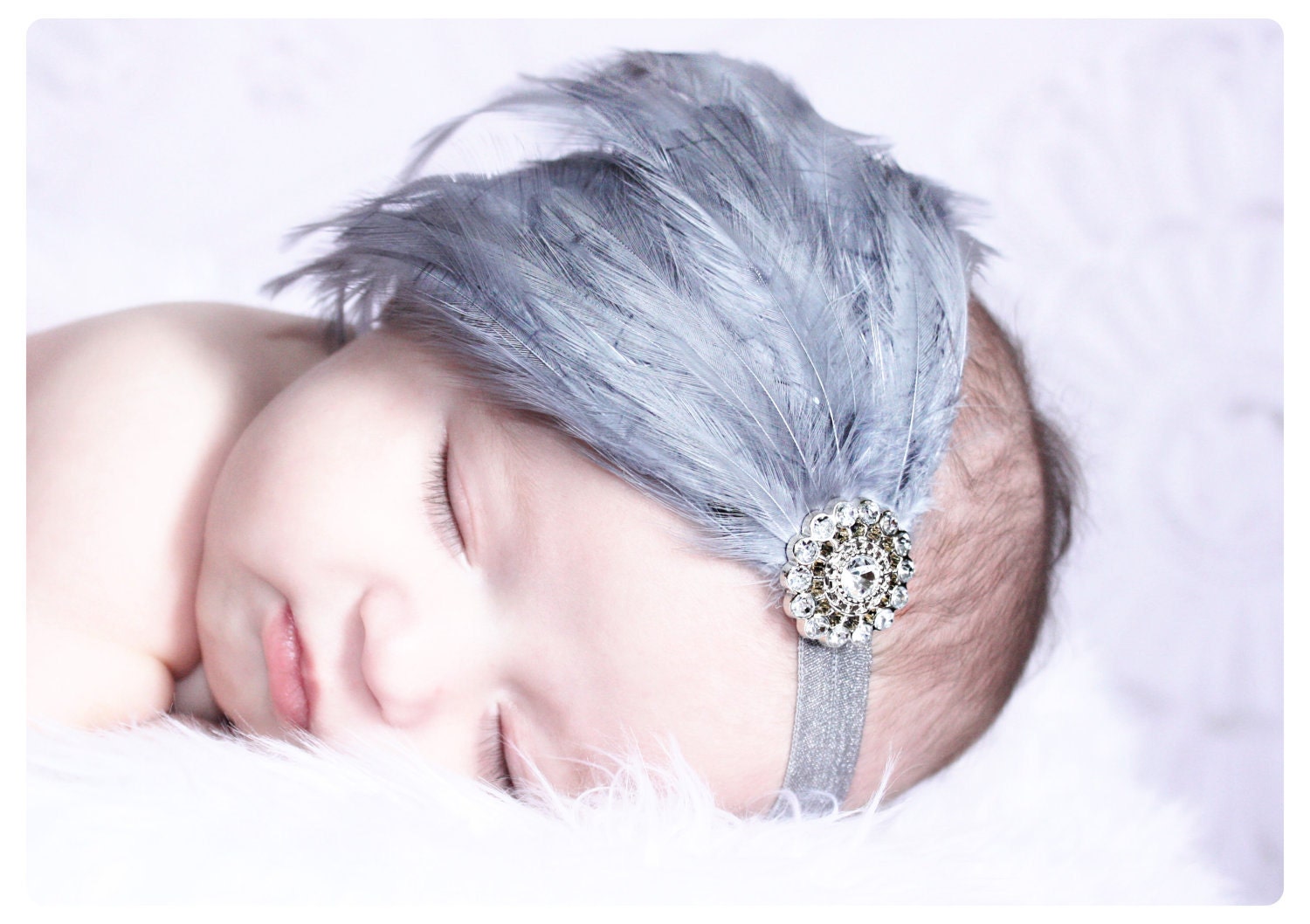 Baby headbands-newborn headbands-girls feather headbands-baby girl-gray headband -fascinator
