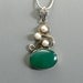 Vintage Sterling Silver Pendant Necklace Modernist Design Green Chrysoprase & Pearl
