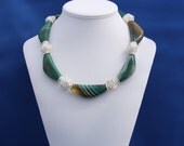 Agate and Thai Hill Tribe Silver Necklace June Birthstone 12th Anniversary Bold Statement Strand-Sequoia