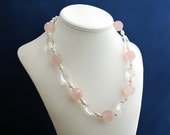Pink and Crystal Quartz Necklace Feminine Statement 1st 2nd and 15th Anniversary Strand-New Orleans Camellias