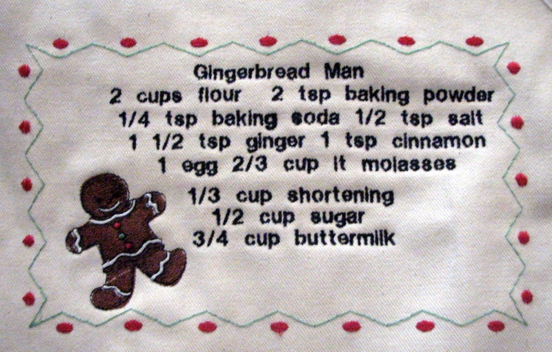 Embroidered full Recipe apron for Gingerbread men