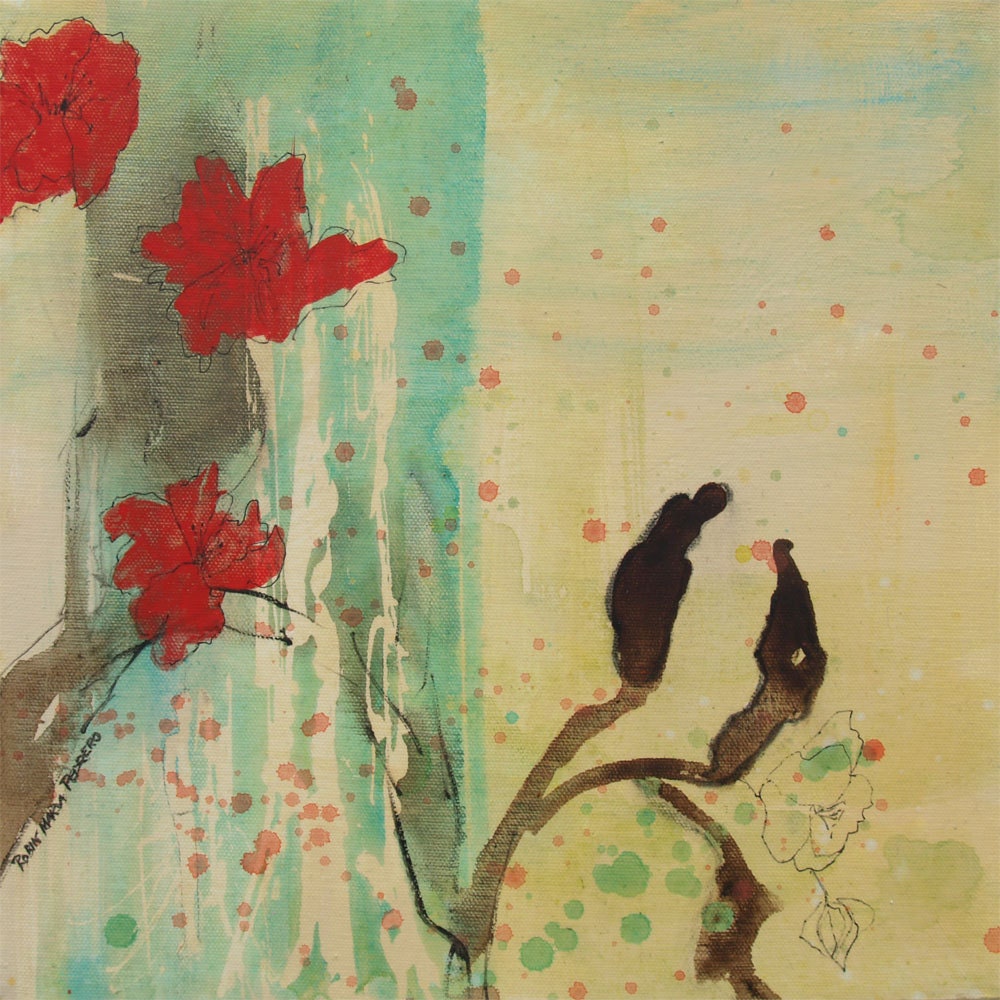 Red Blossoms floral landscape design print