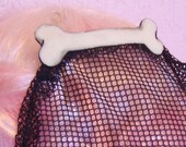 Black Net Hair Snood with Spooky Glowing Bone Clip