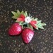 Strawberry Hairclip . Retro Rockabilly Pinup Barrette with Big Red Strawberries, Daisy & Bow