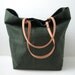Linen Tote Bag, Beach Bag - Field Green With Tan Leather Handles - Last One