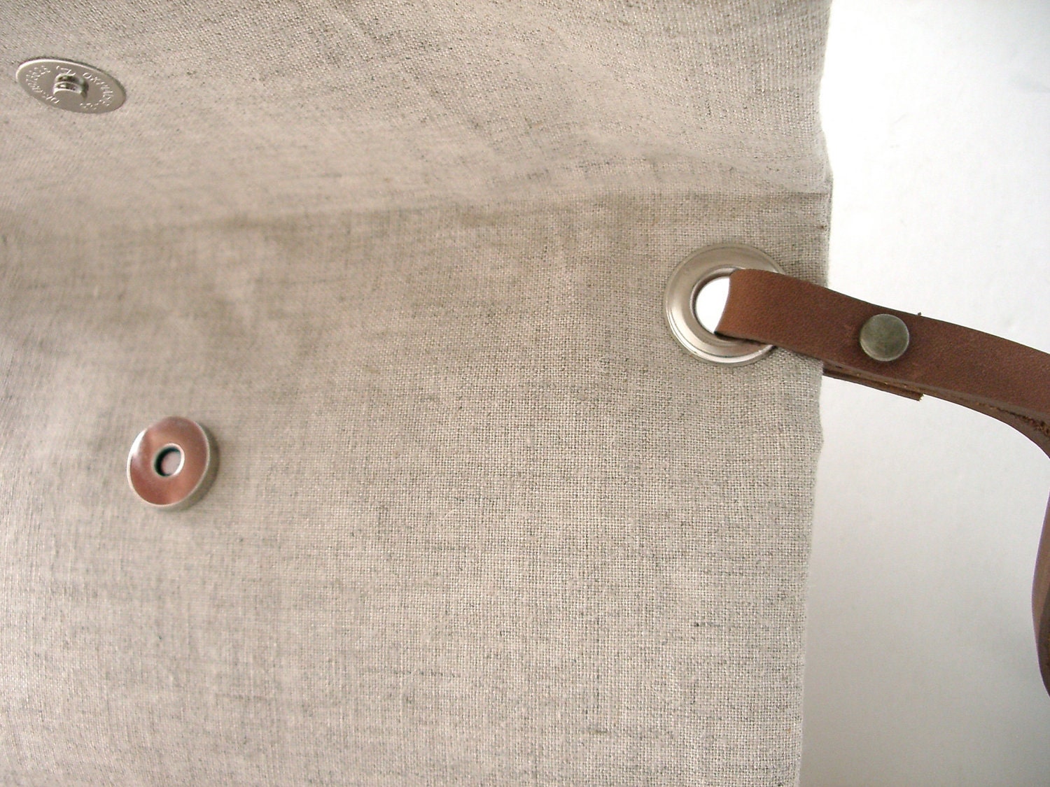 Wristlet, Linen Clutch Purse - Natural Linen, Leather Wrist Strap (Brass Zipper)