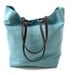 Linen Tote, Beach Bag - Mineral Blue with Dark Brown Leather Handles