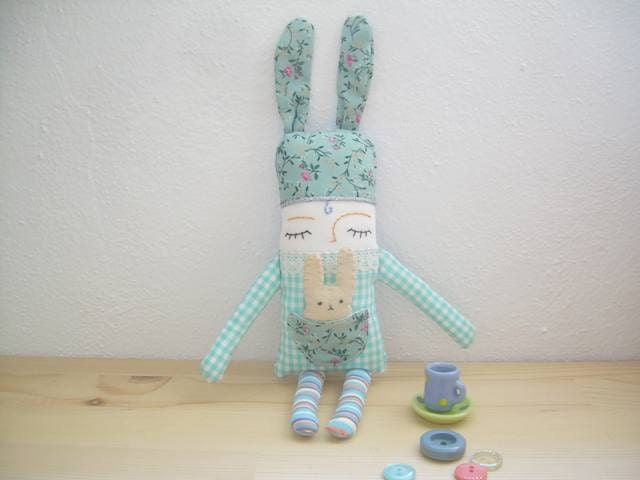 Easter Bunny Doll with Little Bunny Brooch