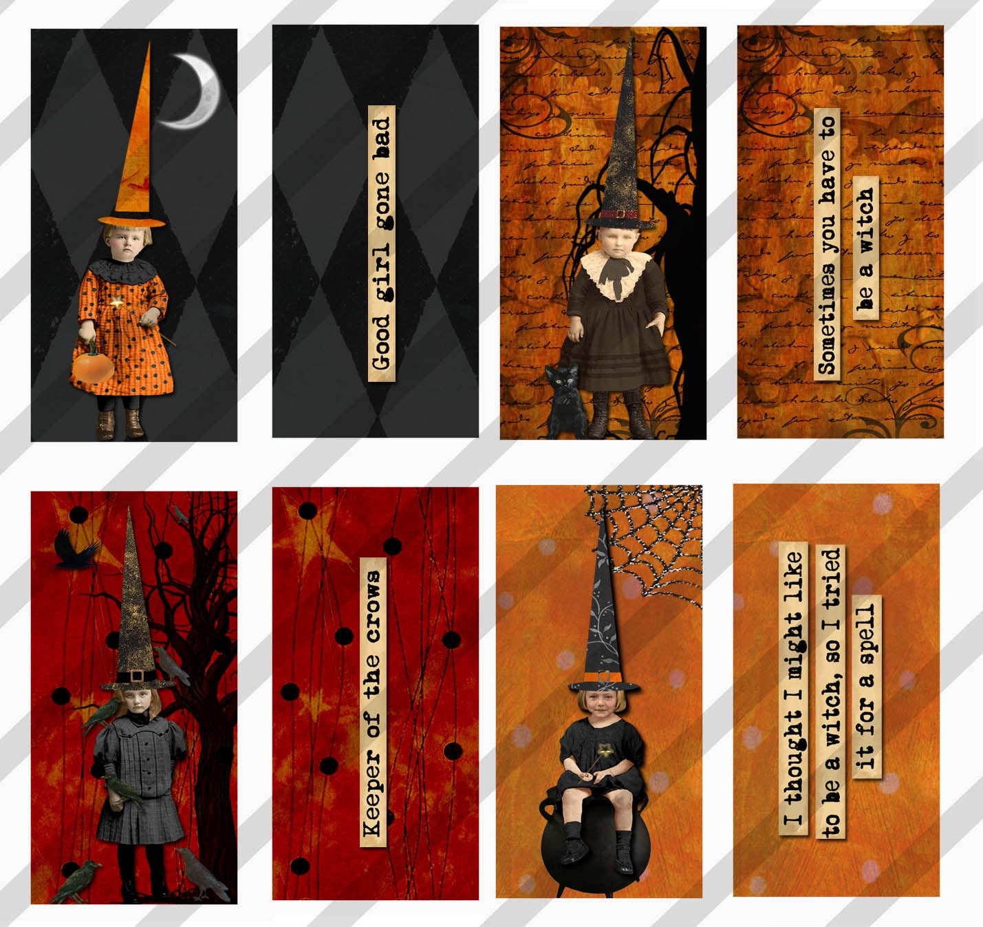 Digital Collage Sheet Altered Art Domino Halloween 1X2 inches (Sheet No. FS130) Instant Download
