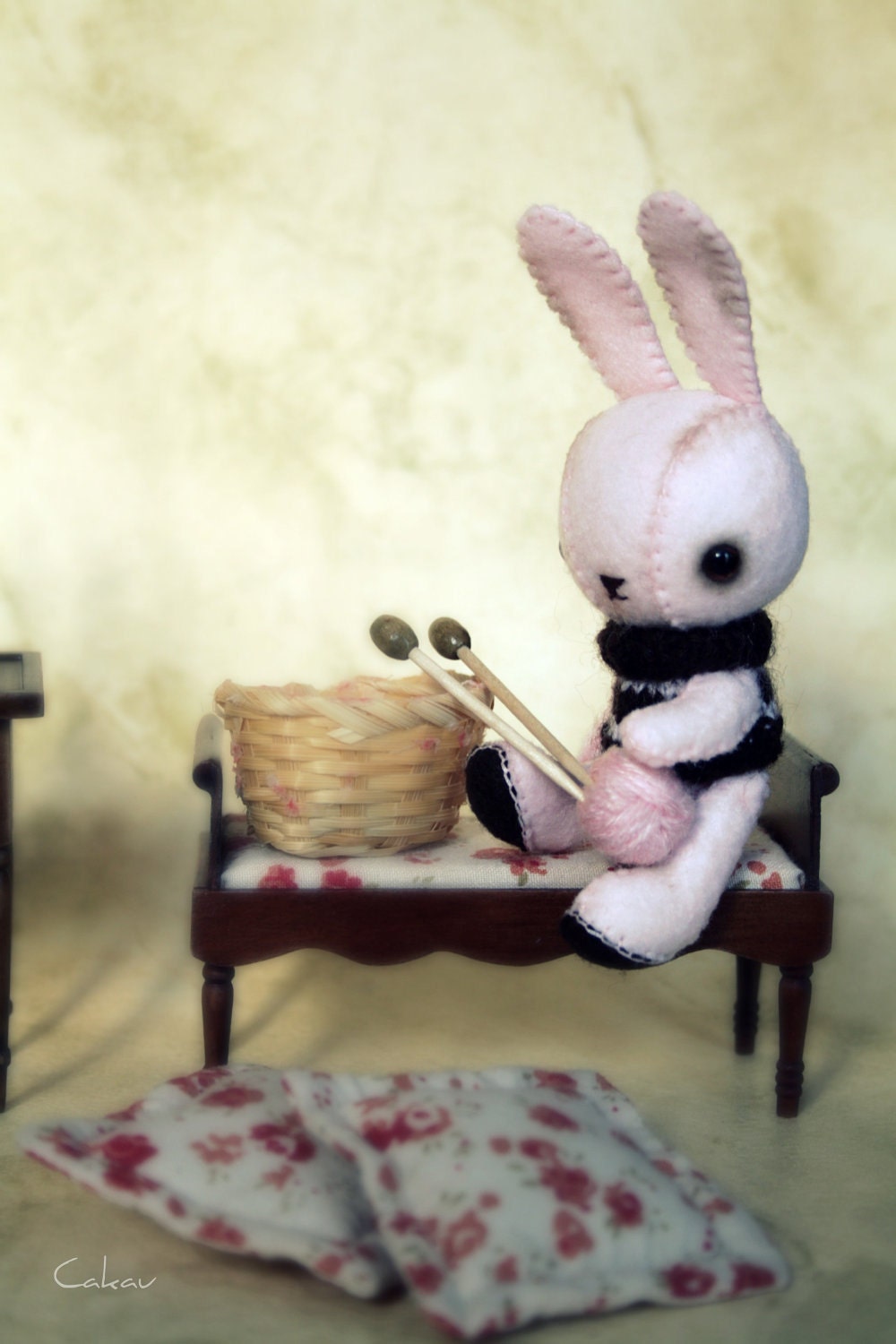 Baby Pink Bunny with Striped Knitted Sweater