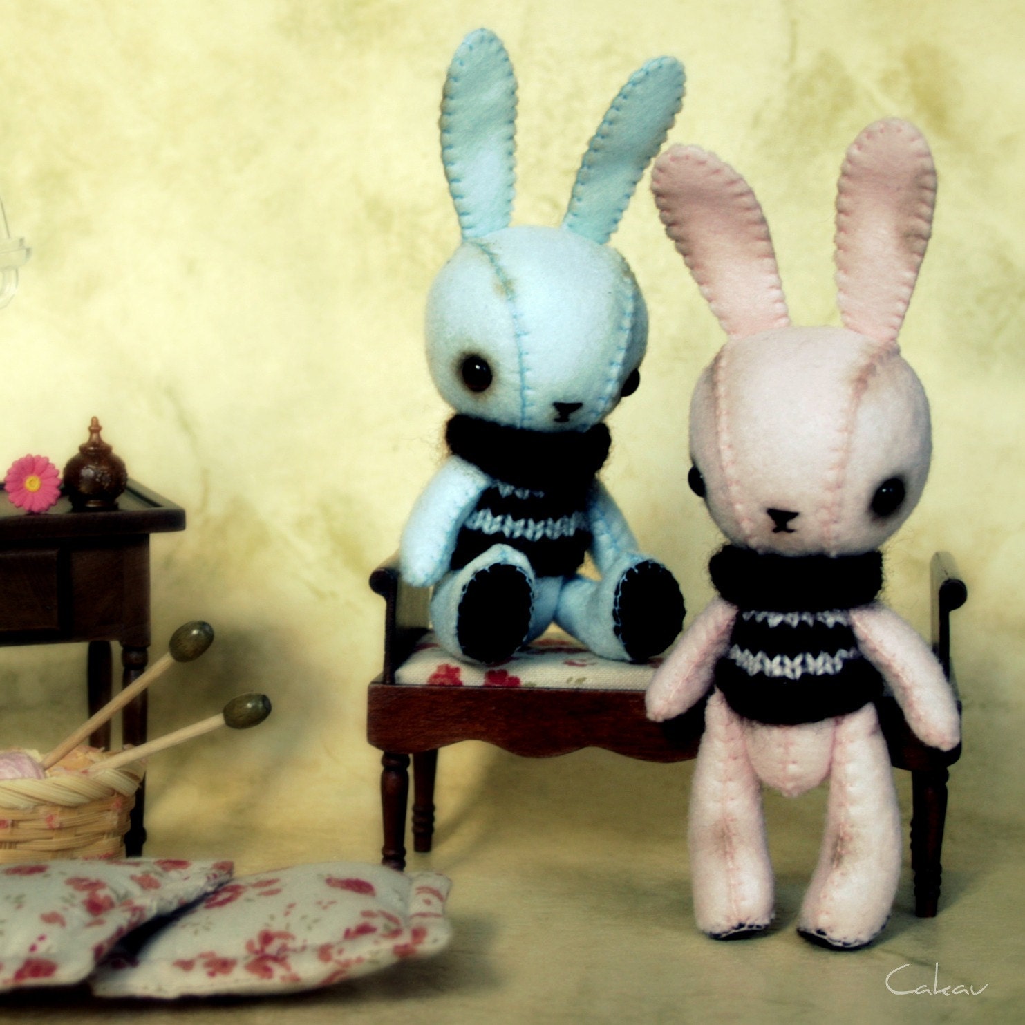 Baby Pink Bunny with Striped Knitted Sweater