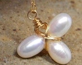 Artisan Pearl Clover Pendant With Chain Gold Filled - Gift - Anniversary - Birthday - Under 25 Dollars