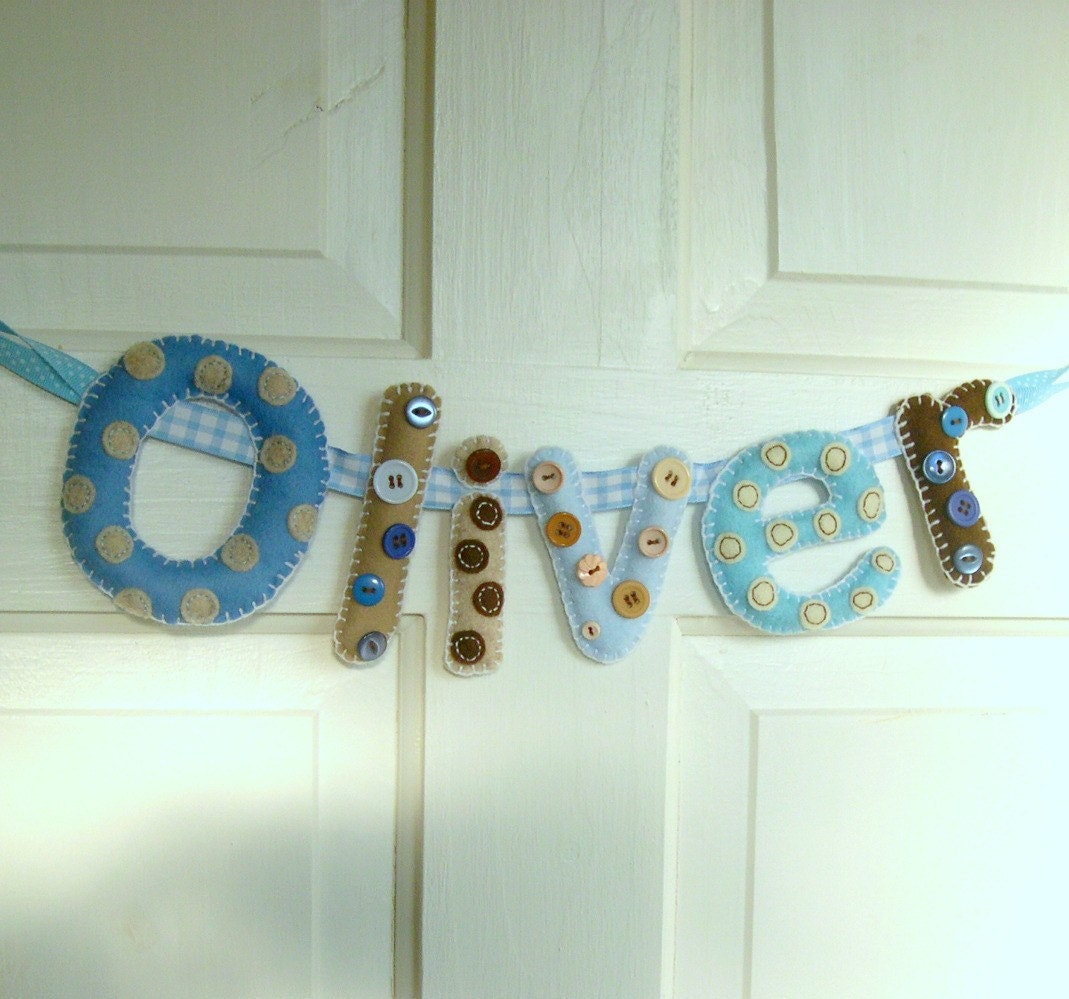 Personalized Boys Name garland banner padded lowercase Dots and Buttons