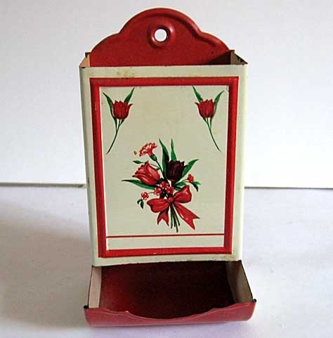 1940's Vintage Tin Kitchen Match Holder in by kelleystreetvintage