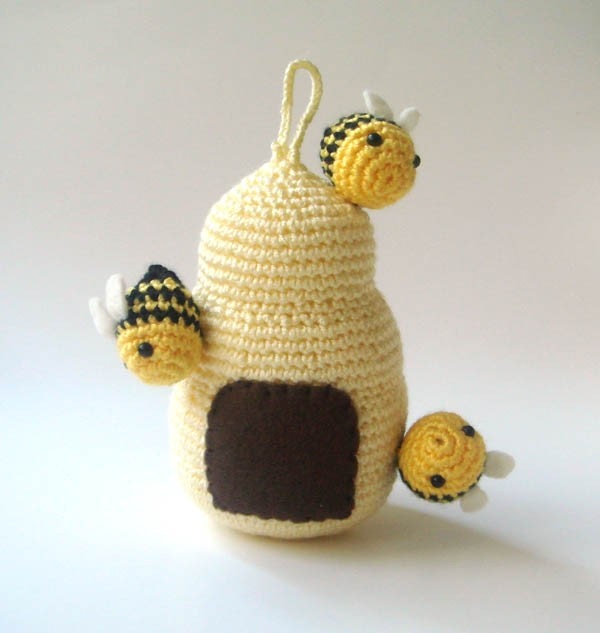 Crocheted beehive mobile