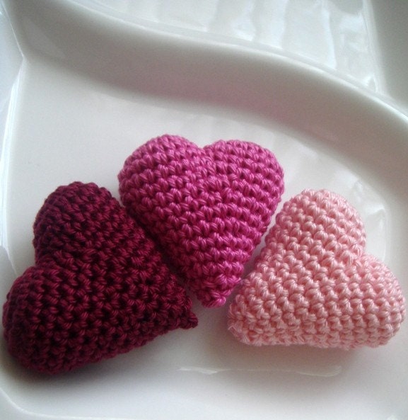 Crocheted pink valentine hearts set of 3
