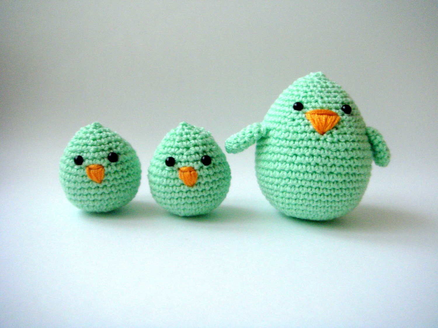 Mother Bird and baby chicks spring green plush birds Sweet paul magazine feauture