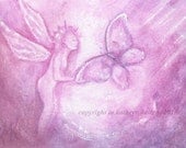 ACEO, Fairy Butterfly Pink, ORIGINAL Watercolor Painting