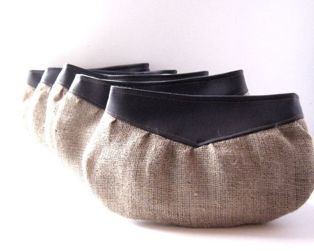 Bridesmaid Clutches // Set of 5 // Plum Purple Vegan Leather and Recycld Burlap // Ready to Ship