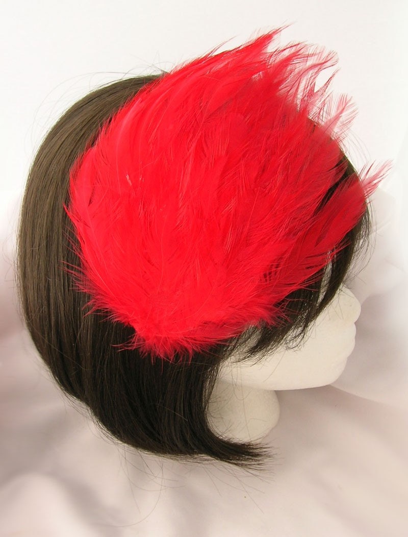 PROMO SUMMER SALE Lava Red - feather fascinator headdress headband, elastic band, hair clip, or comb your choice
