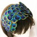 Peacock feather fascinator (Wholesale 3 Piece Lot) REGINA design Bonnet style of over 60 peacock feather eyes from ear to ear