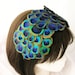 Peacock feather fascinator (Wholesale 3 Piece Lot) REGINA design Bonnet style of over 60 peacock feather eyes from ear to ear