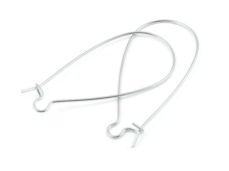 48 1.5" Silver Kidney Hook Earring Findings Silver Plated 1.5 Inch Kidney Wire Earrings Silver Findings Tall Earrings (FS25)