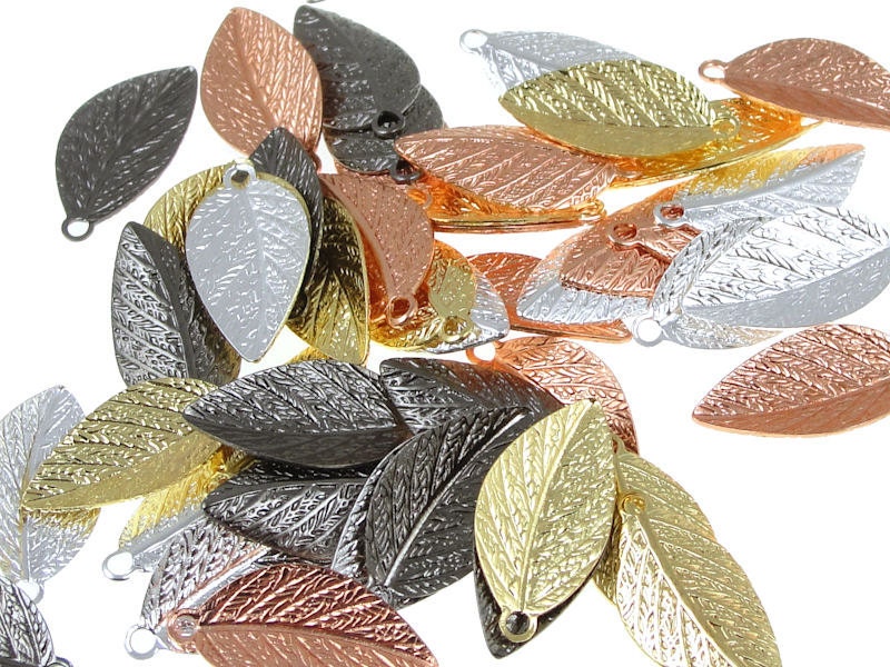 Autumn Leaves 48 Mixed Metal Leaf Charms 15mm x 7mm - LythaStudios