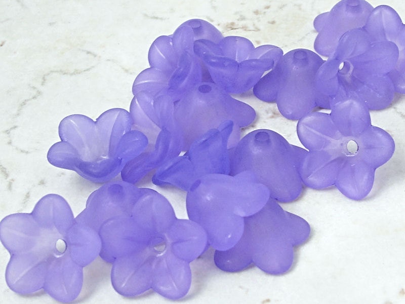Lucite Flower Bead 18 Frosted Violet Purple 7mm x 13mm Trumpet Flower Beads Lilac Lavender Periwinkle Tanzanite
