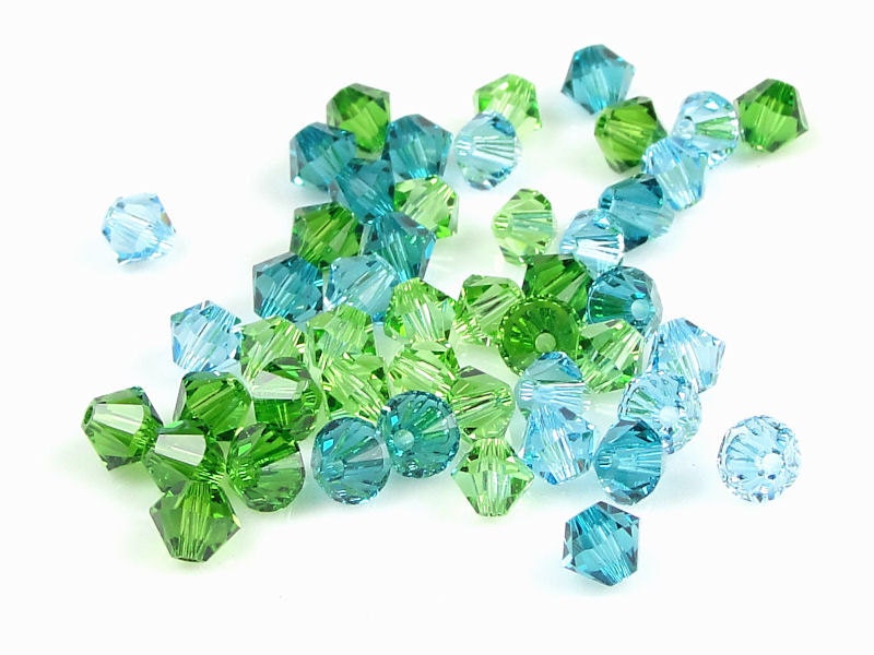 48 4mm Bicones Swarovski 5301 5328  Beads Sea Mix Assortment Teal Aqua Blue and Green (MX26)