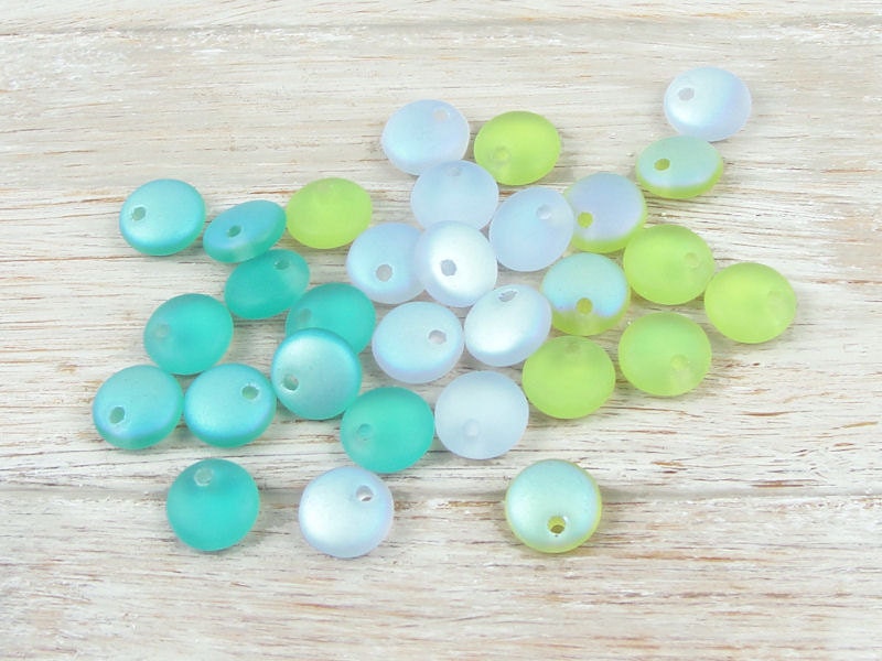 30 Frosted Summer Sea Mix 6mm Lentil Drops Iced Matte Seaglass Style Sea Glass Beads Beachglass Style Beach Glass Beads