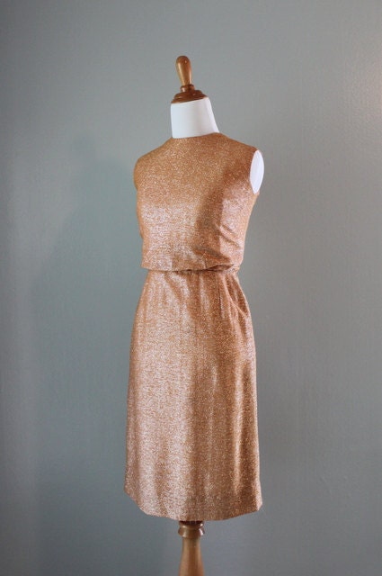 Vintage 60s Dress/ 1960s Burnt Sienna Sparkle Dress / Vintage Dress