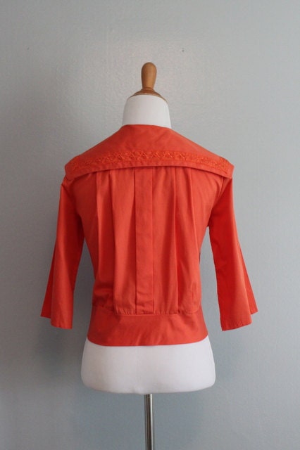 50s Sailor Blouse/ Vintage 1950s Blouse / Nautical Top / 50s Bow Blouse