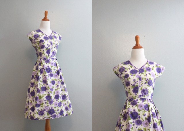 Vintage 60s Dress / 50s 60s White Floral Cotton Sundress / 50s Sundress