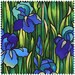 Blue Iris and Green Grass Stained Glass Fabric 1 yard