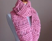 Chunky Knit Pink Infinity Scarf Cowl  Original Design