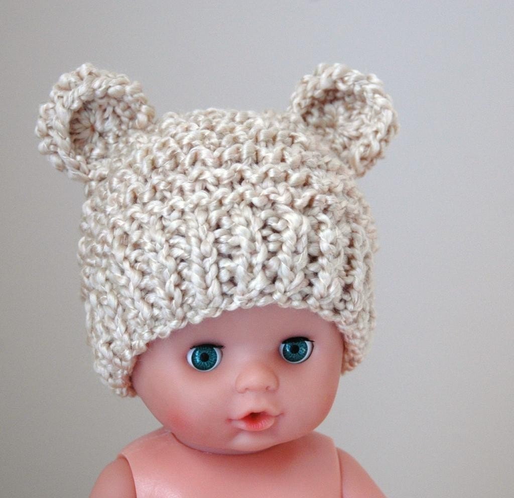 Baby Boy Bear Hat Knit To Match Cocoon In Neutral Cream Photo Prop