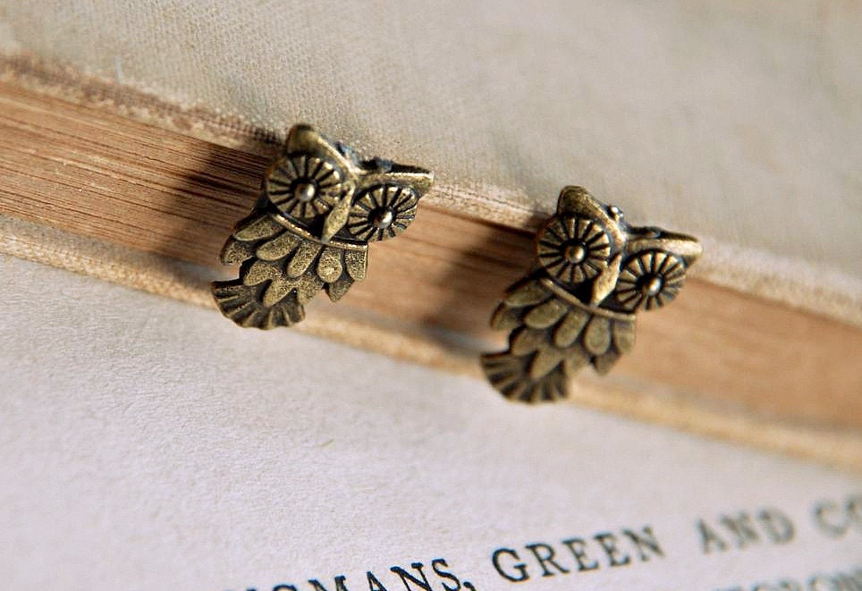 owl. dainty little earrings.